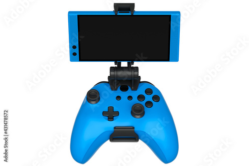Realistic blue joystick for playing games on a mobile phone on white background