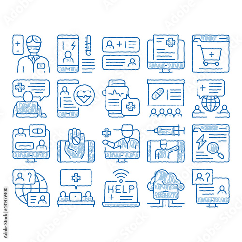 Online Doctor Advice icon hand drawn illustration