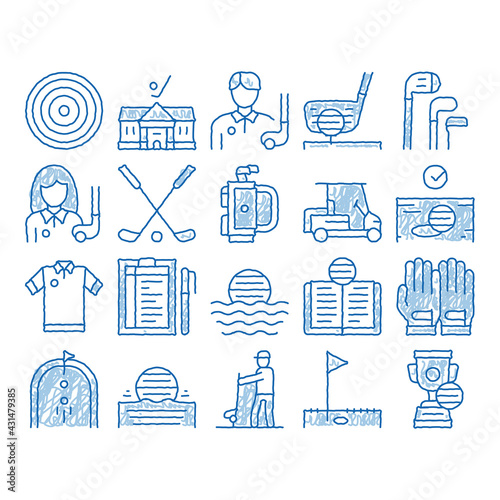 Golf Game Equipment icon hand drawn illustration