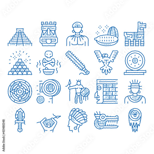 Aztec Civilization icon hand drawn illustration