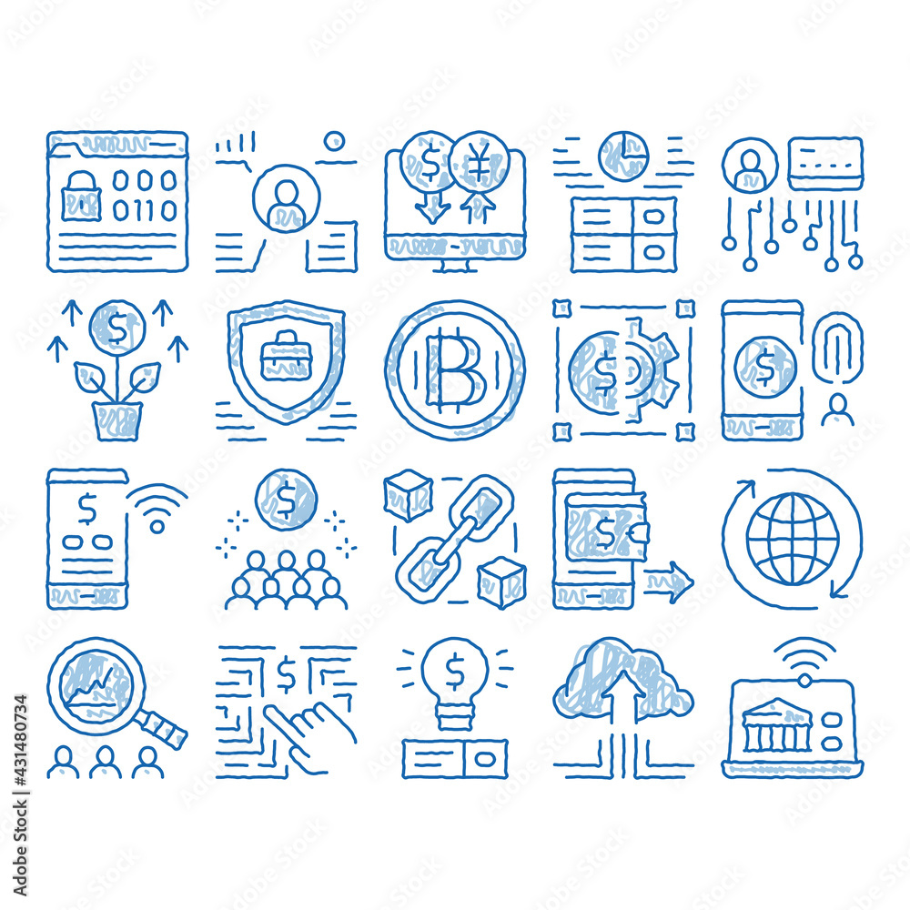 Fintech Innovation icon hand drawn illustration Fintech Innovation icon hand drawn illustration