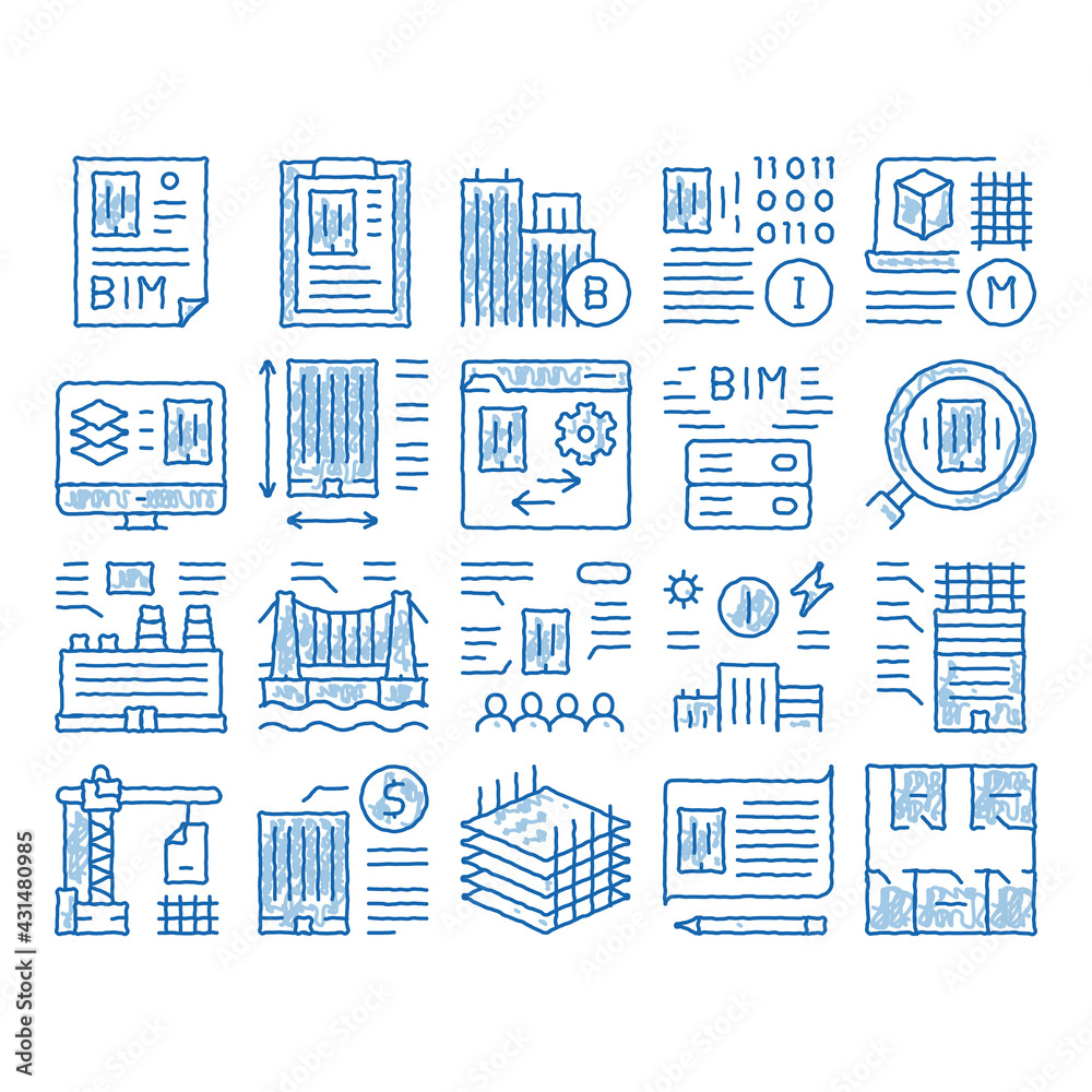 Bim Building Information Modeling icon hand drawn illustration Stock ...