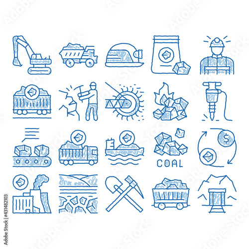 Coal Mining Equipment icon hand drawn illustration