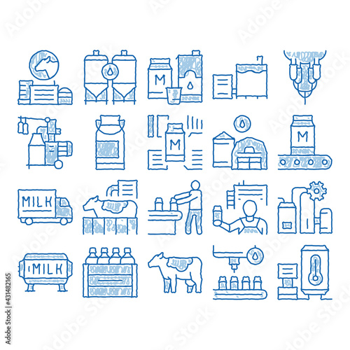 Milk Factory Product icon hand drawn illustration