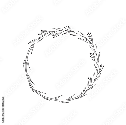 hand drawn vector round floral wreath illustration