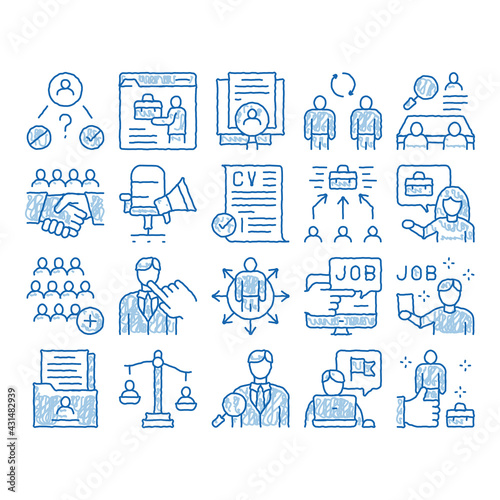Recruitment And Research Employee Icons Set Vector