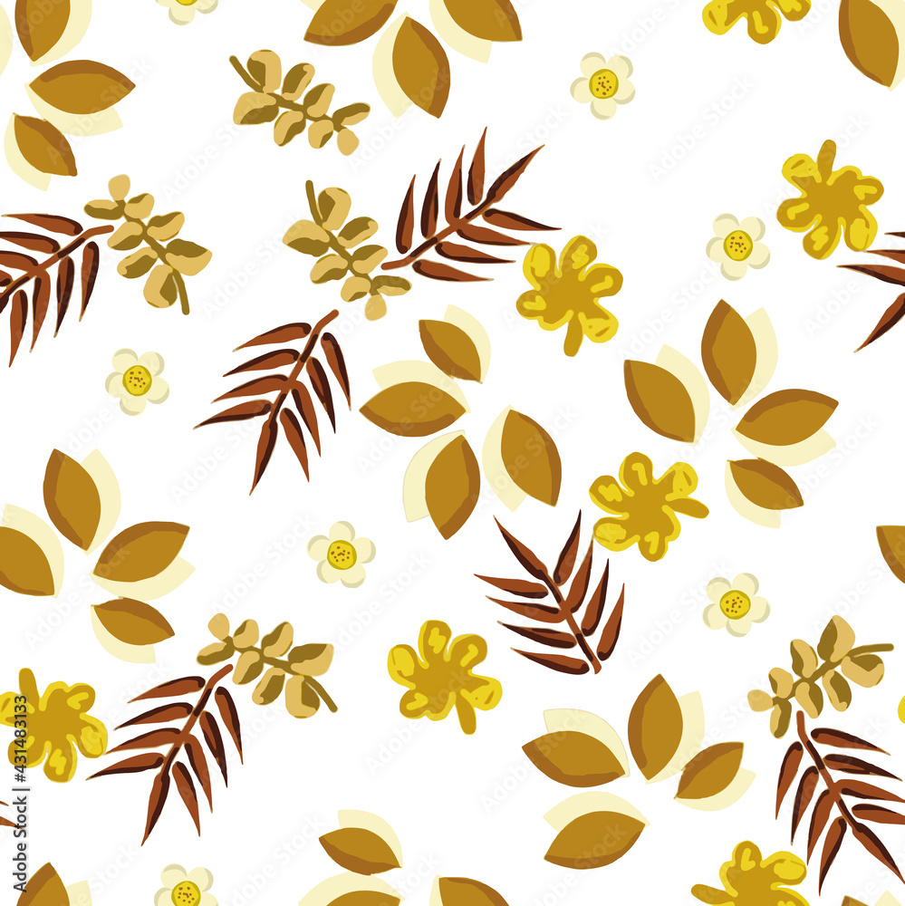 Tropical leaves pattern with beige background.