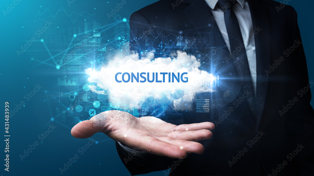 Naklejka premium Hand of Businessman holding motivational message