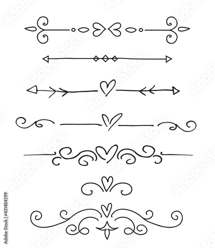 hand drawn floral dividers set in doodle style