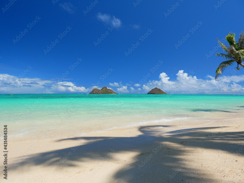 ハワイ、晴天のラニカイビーチ Stock Photo | Adobe Stock 大内宿 晴天の島 絵画/タペストリ