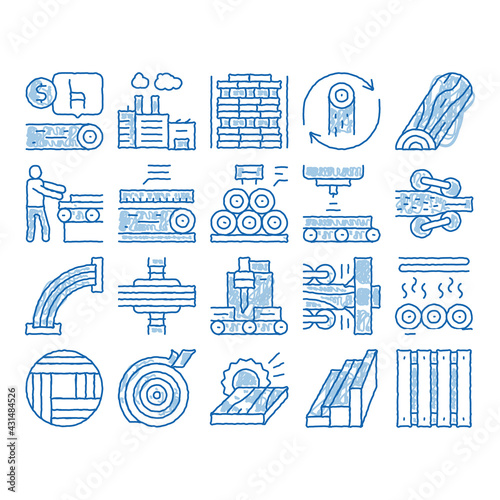 Wood Production Plant icon hand drawn illustration