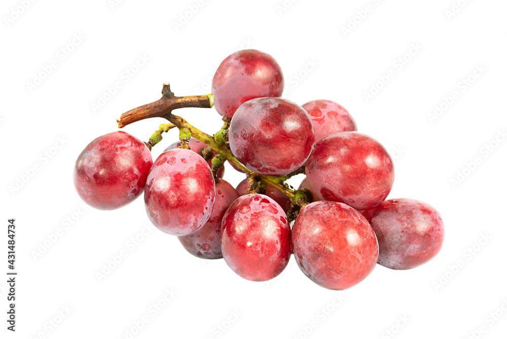 Bunch of pink grapes close up isolated on white background.