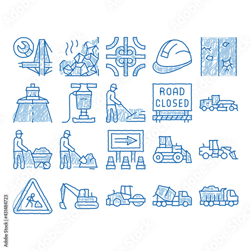 Road Repair And Construction Icons Set Vector