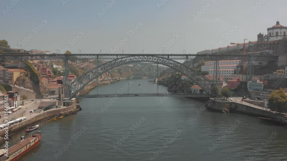 Don Luiz I Bridge. Oporto. Aerial view of the famous bridge of Porto city, in Portugal. Shot with DJI Mavic Air. 4K Don Luiz I Bridge. Oporto. Aerial view of the famous bridge of Porto city, in Portugal. Shot with DJI Mavic Air. 4K