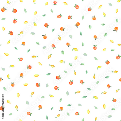 Fototapeta Naklejka Na Ścianę i Meble -  Watercolor summer fruits background . Seamless hand drawn pattern