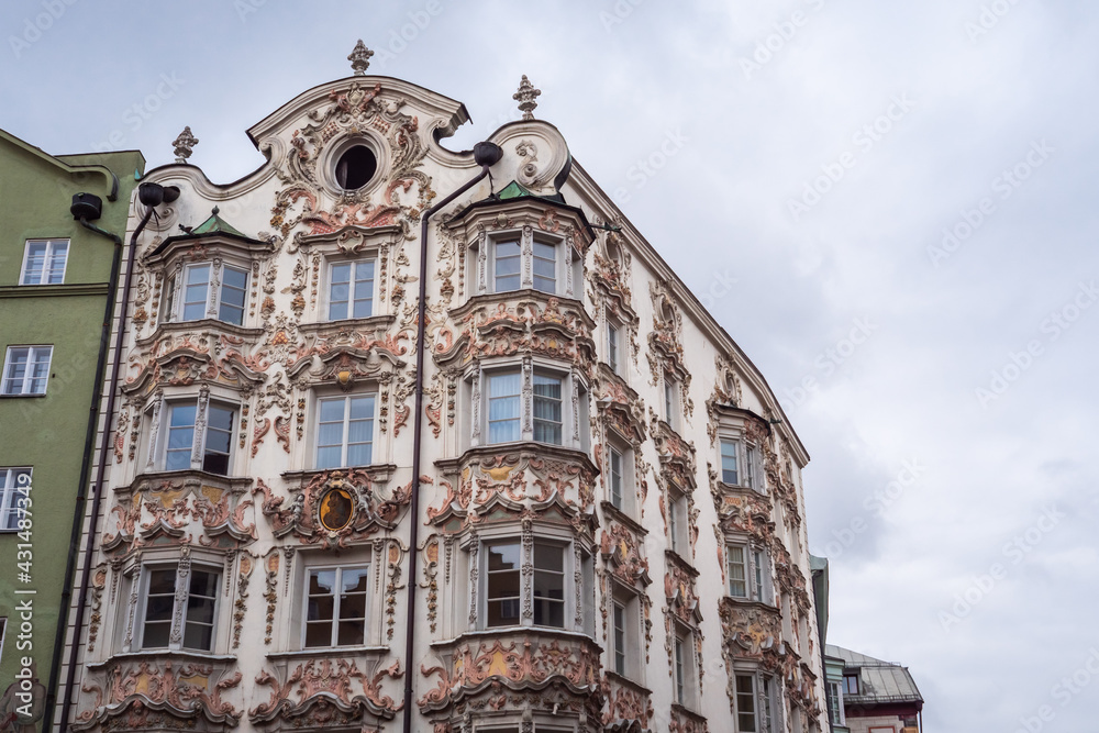 Fototapeta premium Hoelblinghaus or Hoelbing House in Herzog Friedrich Strasse, a Baroque Building Facade or Exterior in Innsbruck, Tyrol, Austria
