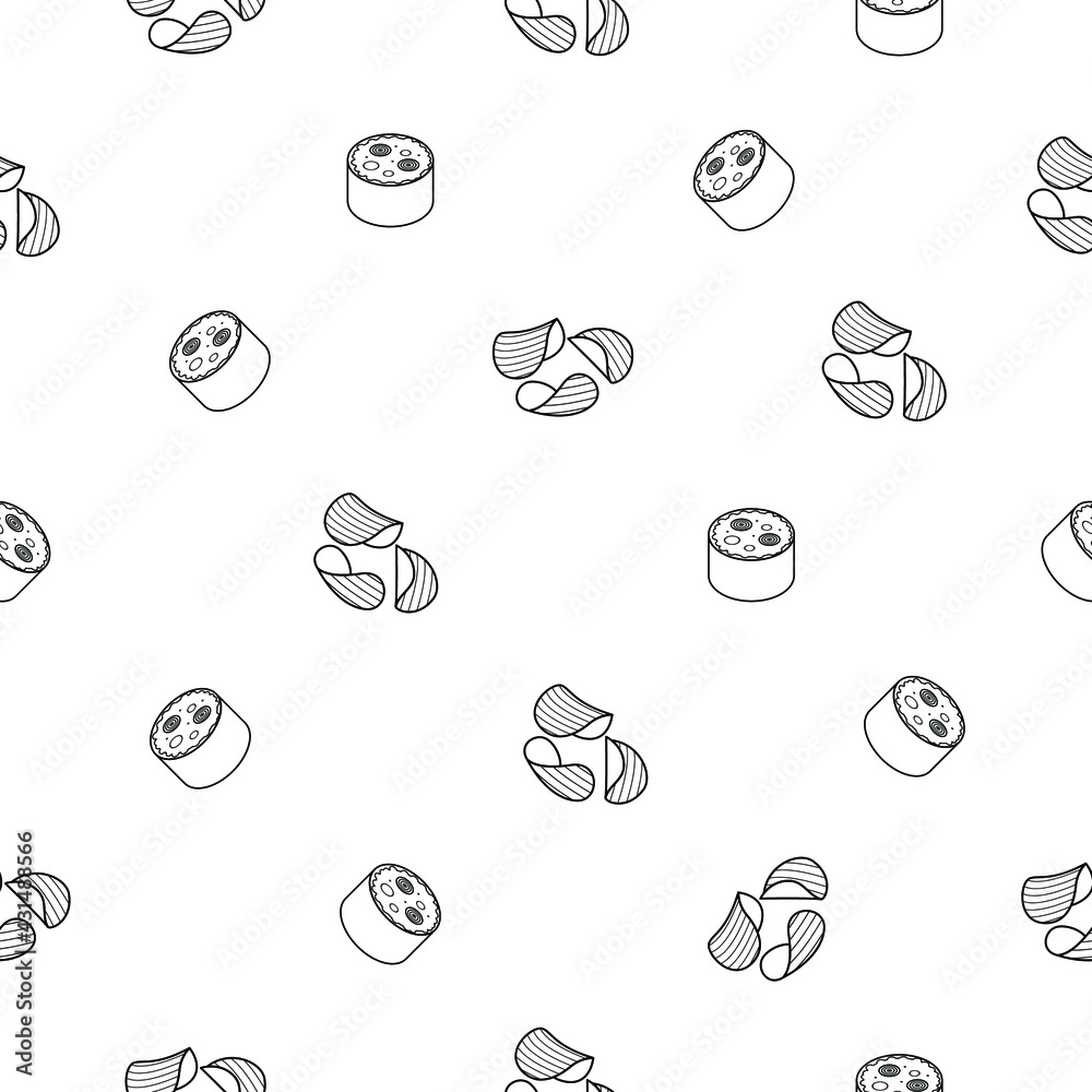 Abstract Doodle Seamless Pattern Hand Drawn Fast Food Elements Pizza Hamburger Snack Drink Croissant Vector Design Style Background Illustration Icons