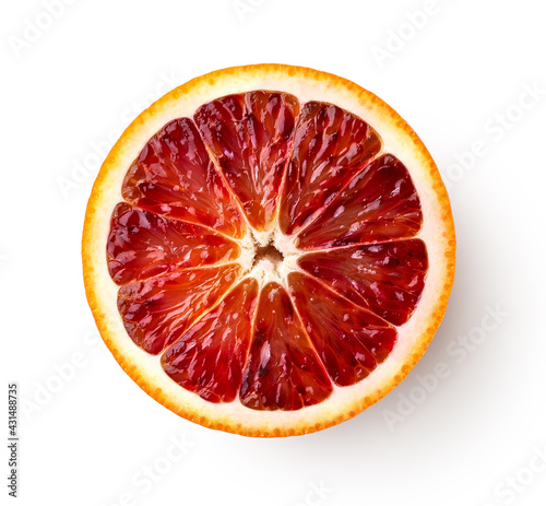 Half or slice of fresh ripe red blood orange fruit