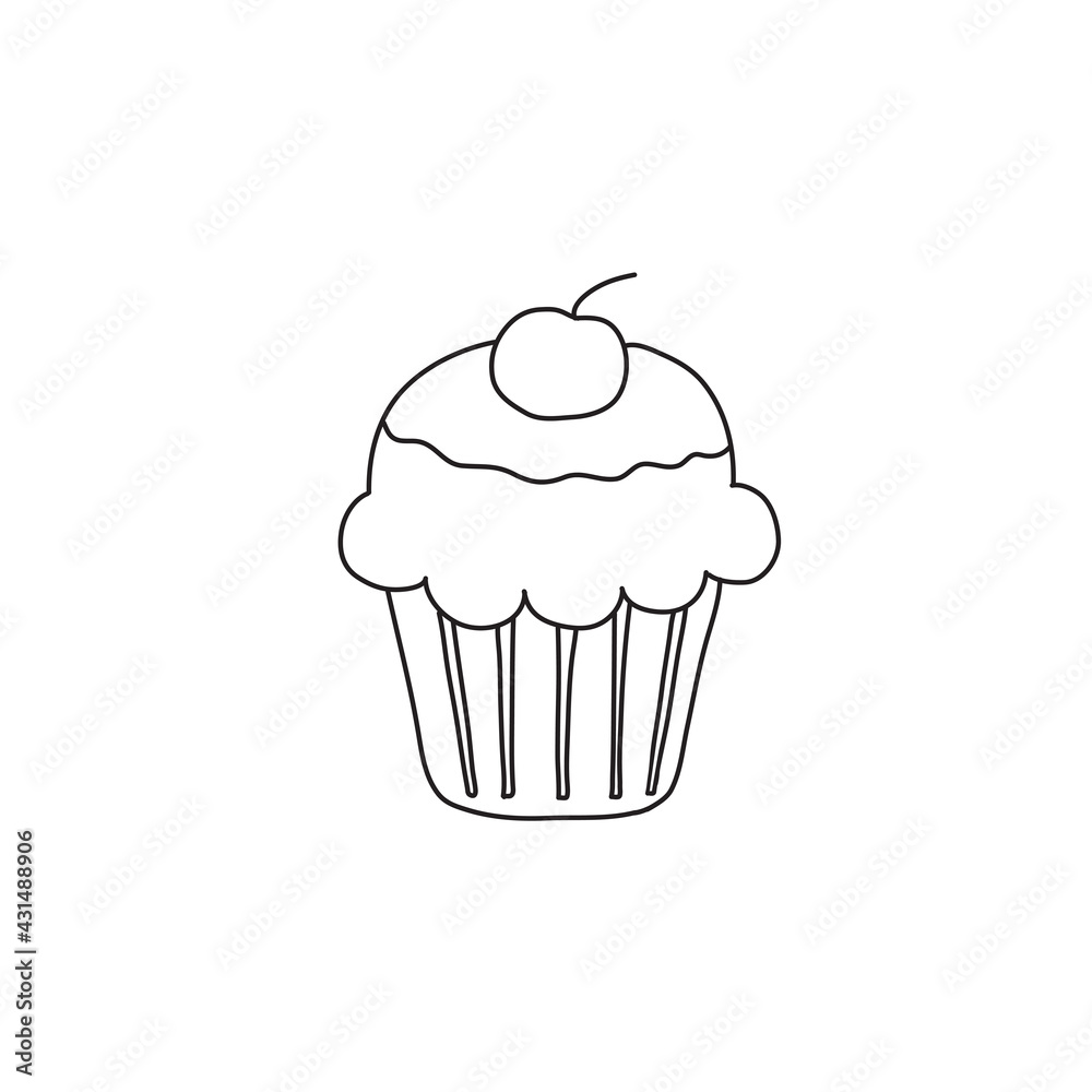 hand drawn cupcake vector illustration in doodle style