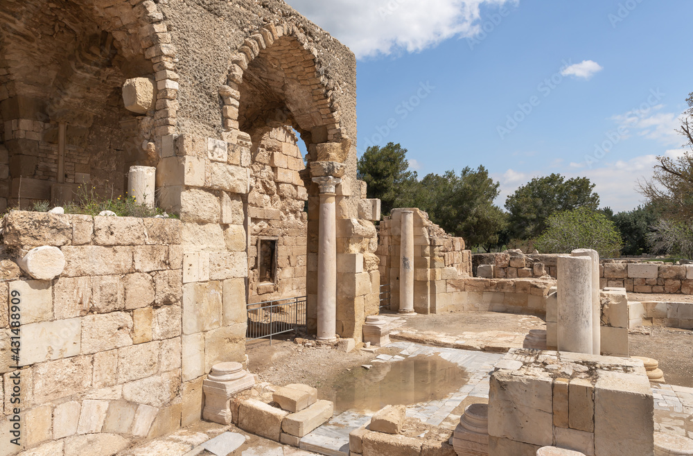 The remains  of the church of St. Anne of the Byzantine period in the ruins of the Maresha city, at Beit Guvrin, near Kiryat Gat, in Israel