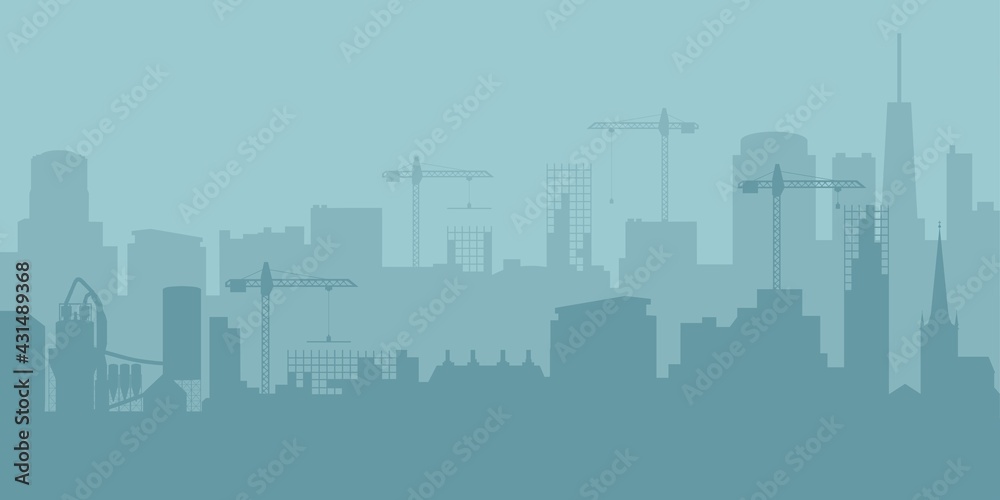Abstract Industrial Skyline. Panoramic Industrial Construction landscape silhouette. Vector illustratuion