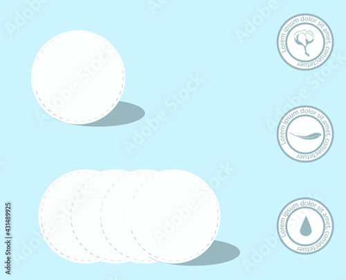 Cosmetic cotton pads isolated on blue background. Top view.