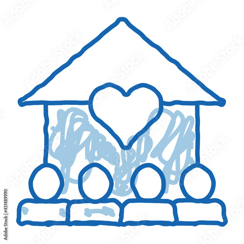 Volunteers Support House doodle icon hand drawn illustration
