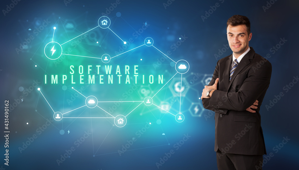 Businessman thinking about technology concept Businessman thinking about technology concept
