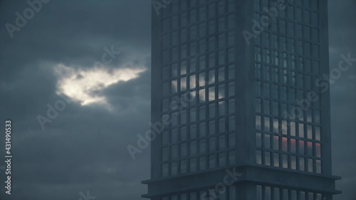 Beautiful abstract skyscraper facade with sky reflections. 3d rendering