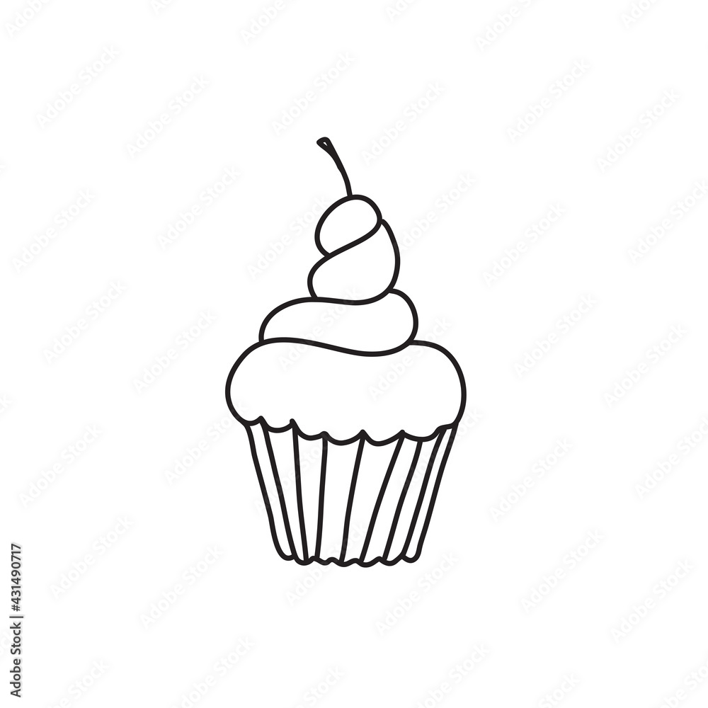 hand drawn cupcake vector illustration in doodle style