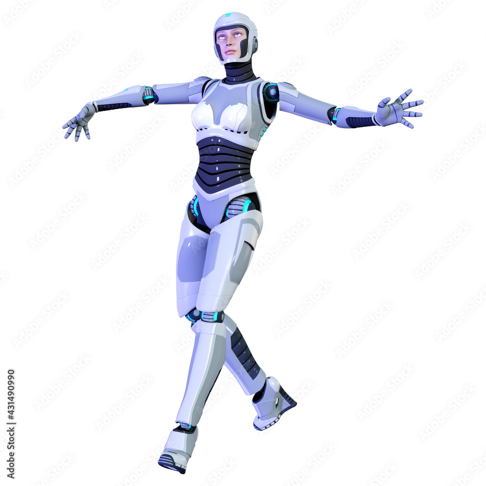 3D Rendering Female Robot on White 3D Rendering Female Robot on White