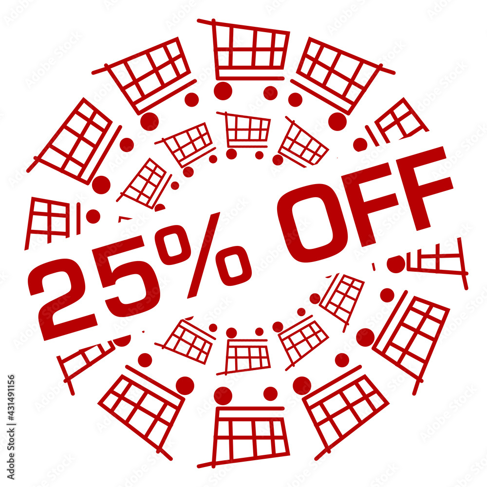 Discount Twenty Five Percent Off Red Shopping Cart Circular Badge Style 