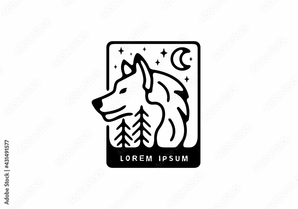 Black line art illustration of wild wolf in unique rectangle shape Black line art illustration of wild wolf in unique rectangle shape