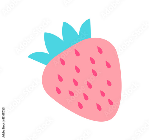 Cute sticker of ripe strawberry on white background