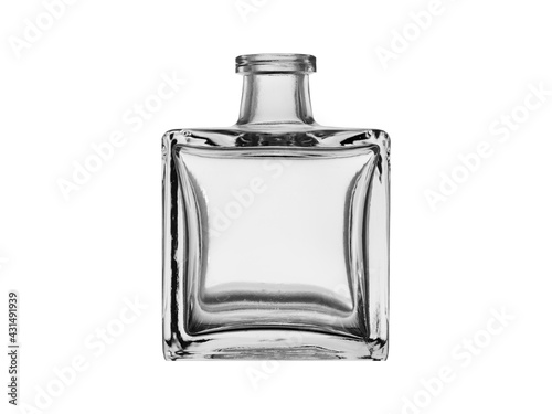 Square-shaped perfume and cologne bottle. Blank, isolated on a white background