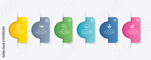 6 data infographics tab paper thin line index template. Vector illustration abstract background. Can be used for workflow layout, business step, banner, web design