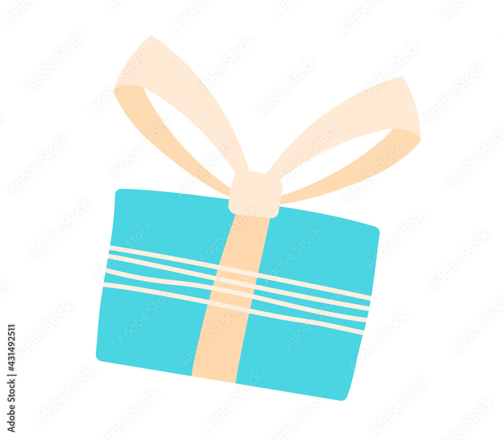 Cute sticker of present in blue wrapping on white background Cute sticker of present in blue wrapping on white background