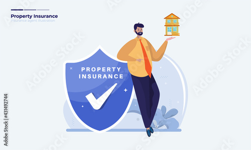 Property insurance agent illustration, Home protection insurance illustration