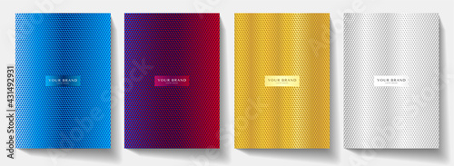 Modern cover design set. Creative abstract with carbon pattern (triangle texture) on background. Premium vector collection for catalog, brochure template, magazine layout, luxury booklet