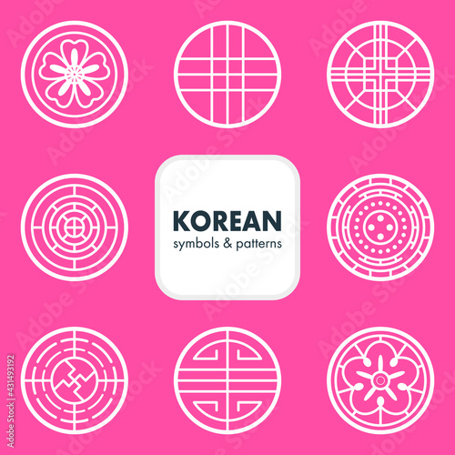 Traditional Korean symbols and patterns - vector illustration