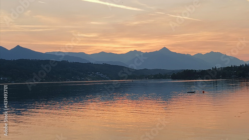 sunrise over the lake mountains Austria (Carinthia)