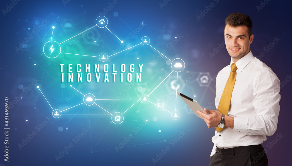 Businessman thinking about technology concept Businessman thinking about technology concept
