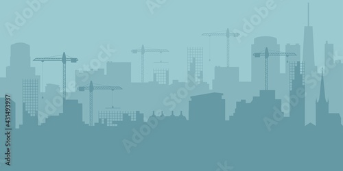 Abstract Industrial Skyline. Panoramic Industrial Construction landscape silhouette. Vector illustratuion
