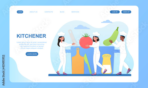 Male and female cooks are cooking a meal in kitchen together