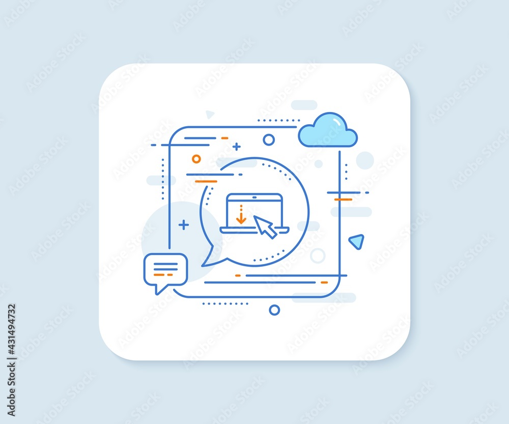 Scroll down laptop line icon. Abstract square vector button. Scrolling screen sign. Swipe page. Scroll down line icon. Speech bubble concept. Vector Scroll down laptop line icon. Abstract square vector button. Scrolling screen sign. Swipe page. Scroll down line icon. Speech bubble concept. Vector