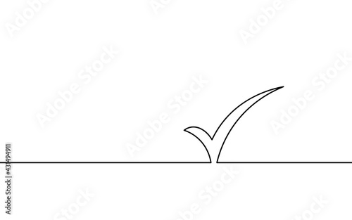 Single continuous line check icon silhouette. Approved test correct right element concept design. One sketch doodle outline drawing vector illustration