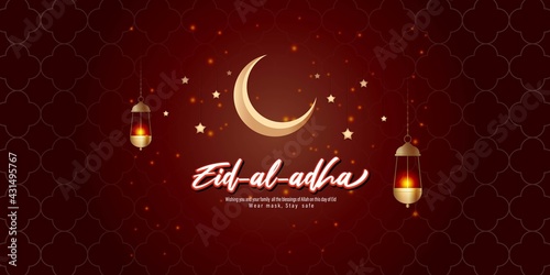 Vector illustration concept of Eid al-Adha, also known as Bakra Eid. Wear mask, Stay Safe.