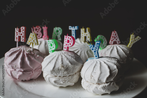 happy birthday marshmallow cake candles pesent gift party time celebration letters photo