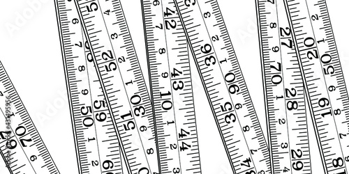 Abstract background with meter stick. Hand drawn black and white vector illustration.