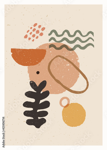 Abstract art minimalist poster. Scandinavian abstract organic composition in natural earthy colors for wall decoration. Vector hand-painted illustration